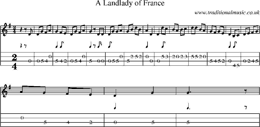 Mandolin Tab and Sheet Music for A Landlady Of France