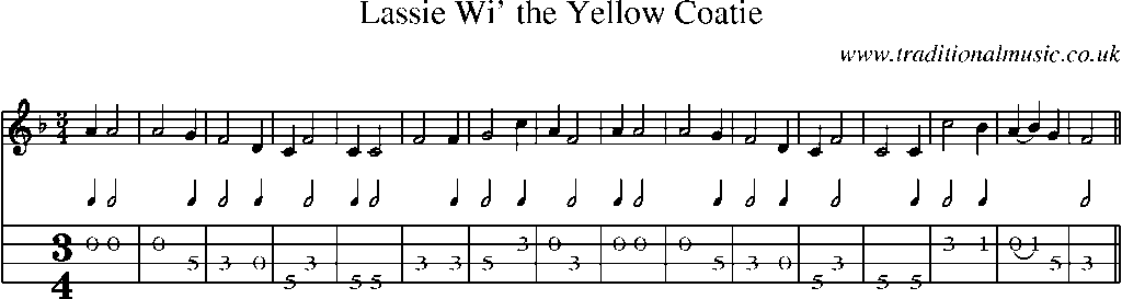 Mandolin Tab and Sheet Music for Lassie Wi' The Yellow Coatie