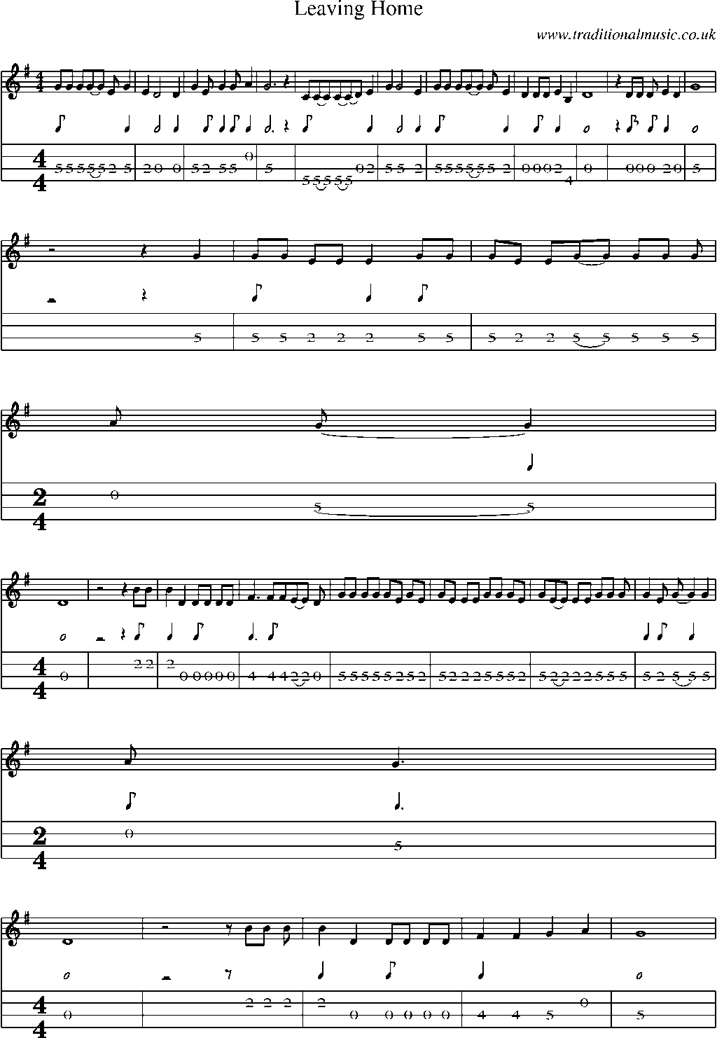 Mandolin Tab and Sheet Music for Leaving Home