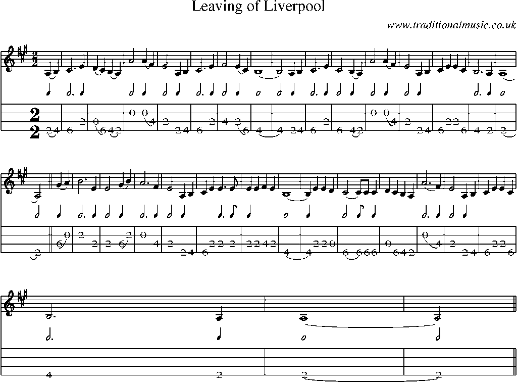 Mandolin Tab and Sheet Music for Leaving Of Liverpool