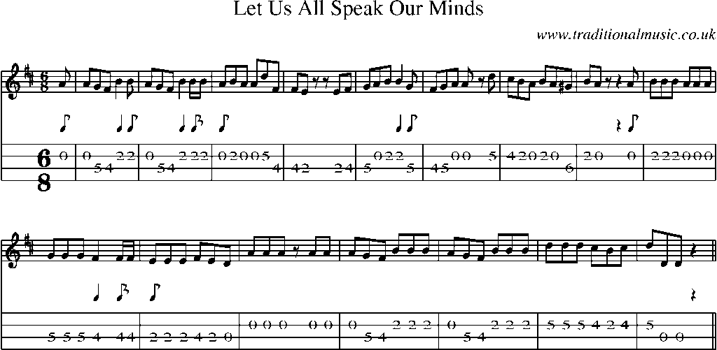 Mandolin Tab and Sheet Music for Let Us All Speak Our Minds