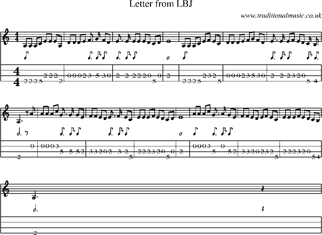 Mandolin Tab and Sheet Music for Letter From Lbj