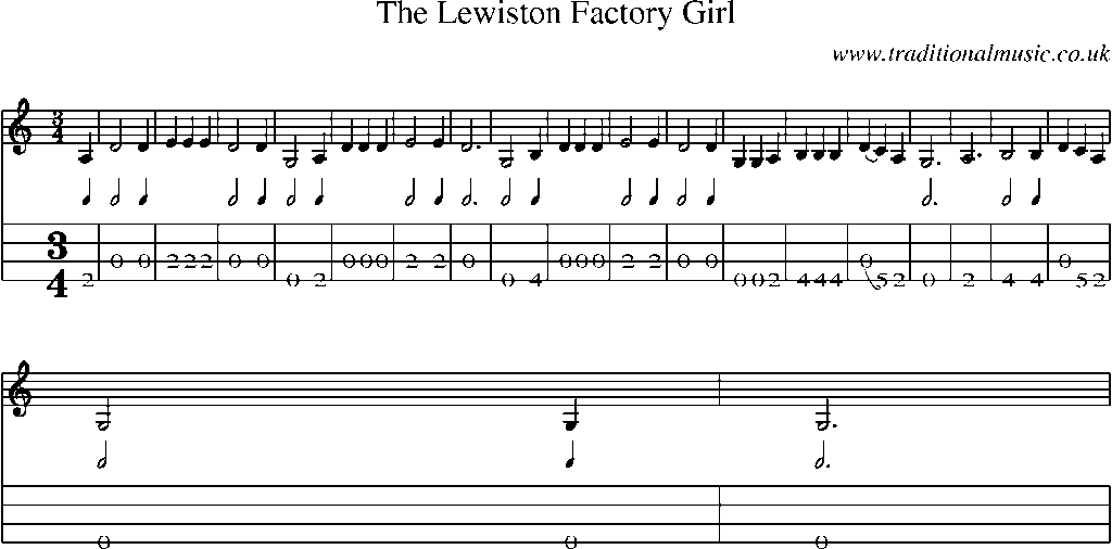 Mandolin Tab and Sheet Music for The Lewiston Factory Girl