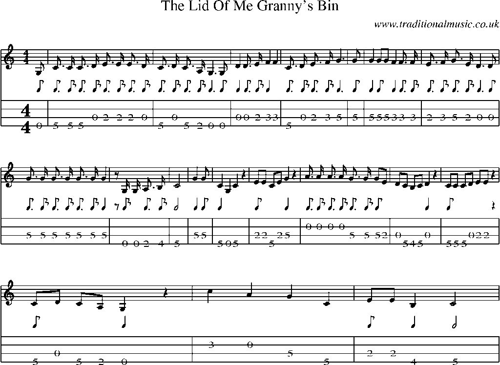 Mandolin Tab and Sheet Music for The Lid Of Me Granny's Bin