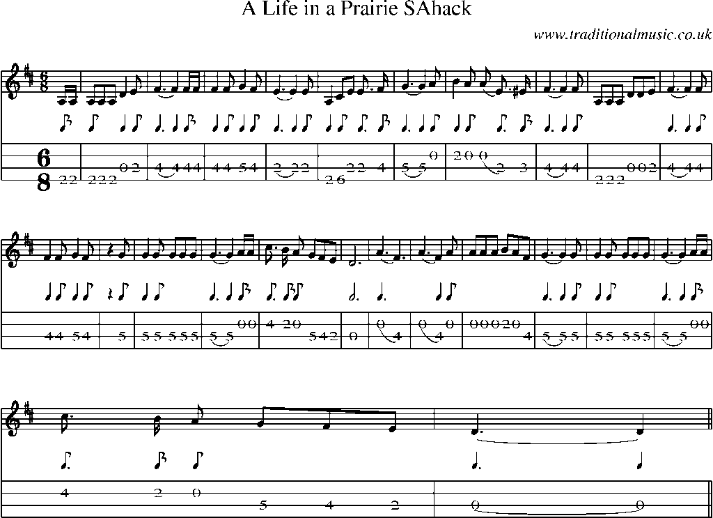 Mandolin Tab and Sheet Music for A Life In A Prairie Sahack