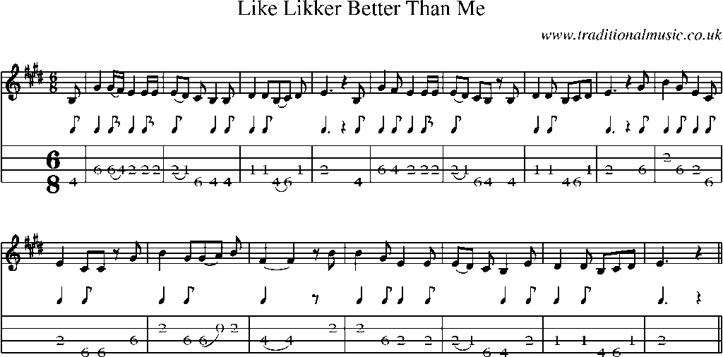 Mandolin Tab and Sheet Music for Like Likker Better Than Me