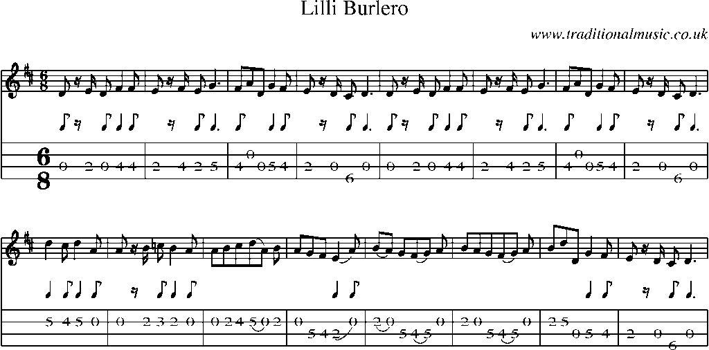 Mandolin Tab and Sheet Music for Lilli Burlero