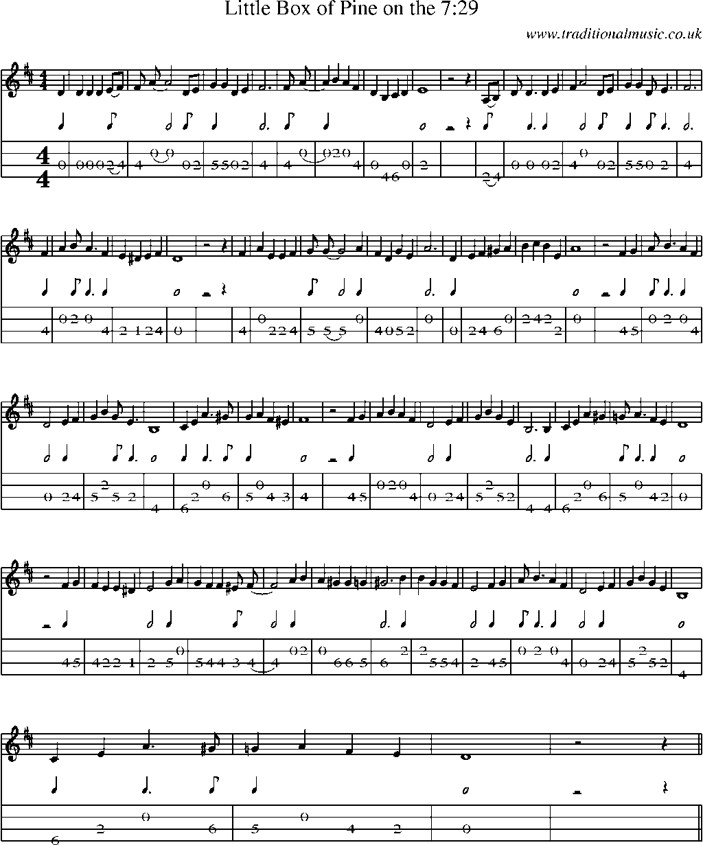 Mandolin Tab and Sheet Music for Little Box Of Pine On The 7:29