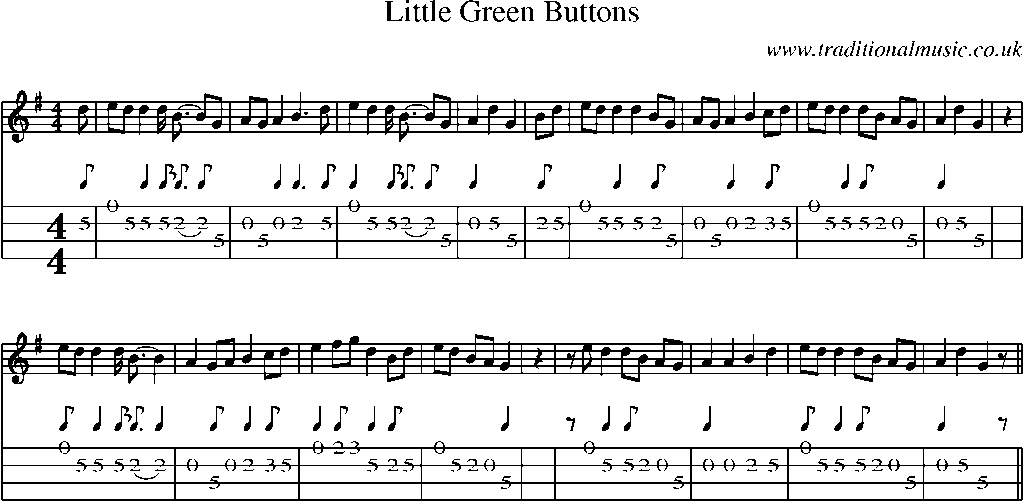 Mandolin Tab and Sheet Music for Little Green Buttons