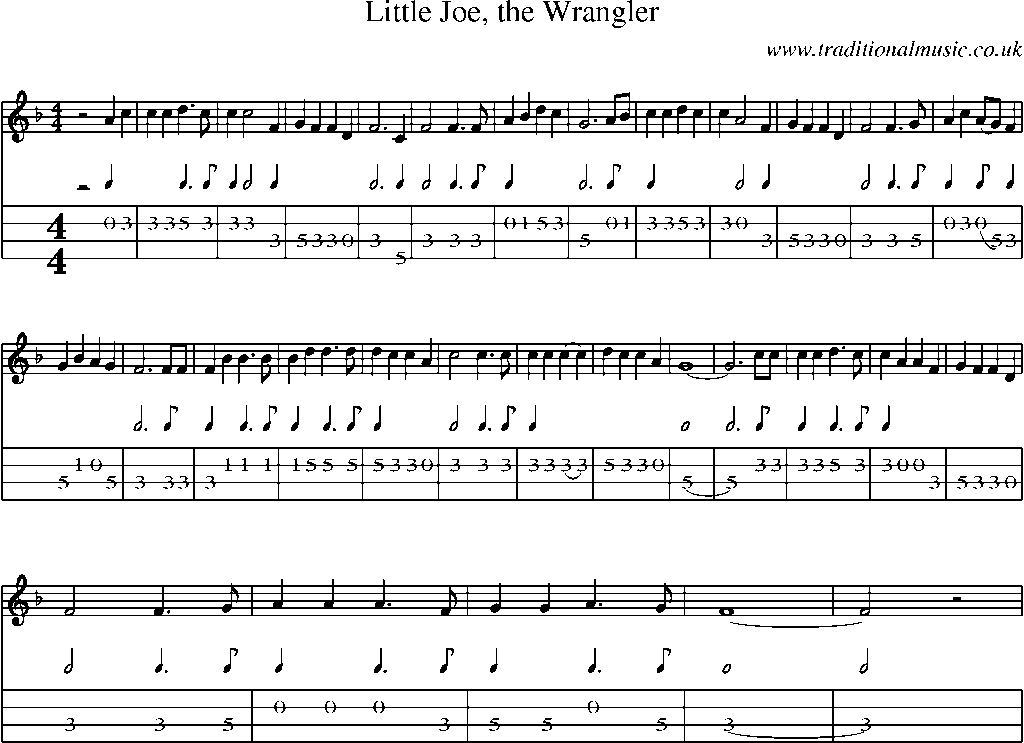 Mandolin Tab and Sheet Music for Little Joe, The Wrangler