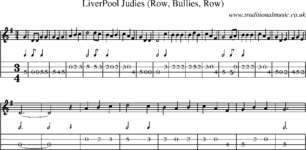 Mandolin Tab and Sheet Music for Liverpool Judies (row, Bullies, Row)