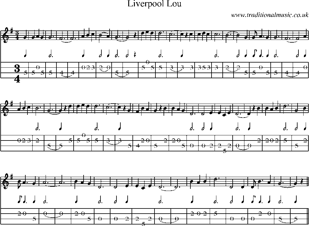 Mandolin Tab and Sheet Music for Liverpool Lou