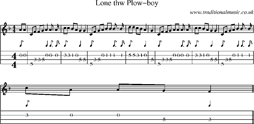 Mandolin Tab and Sheet Music for Lone Thw Plow-boy