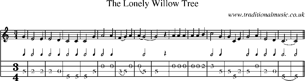 Mandolin Tab and Sheet Music for The Lonely Willow Tree