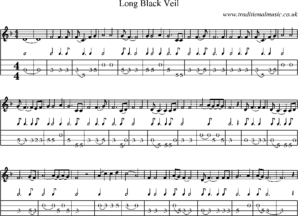 Mandolin Tab and Sheet Music for Long Black Veil