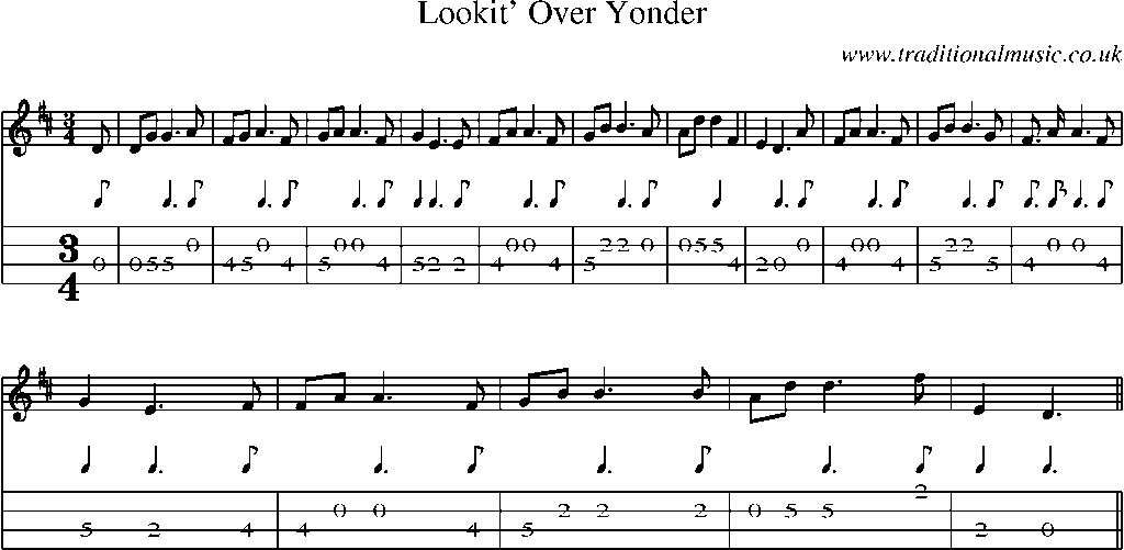 Mandolin Tab and Sheet Music for Lookit' Over Yonder