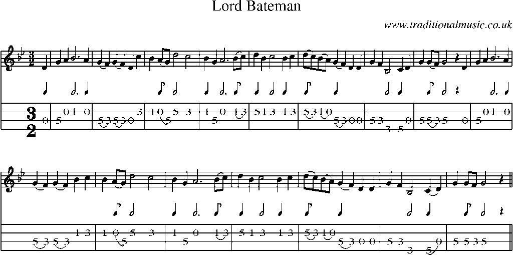 Mandolin Tab and Sheet Music for Lord Bateman