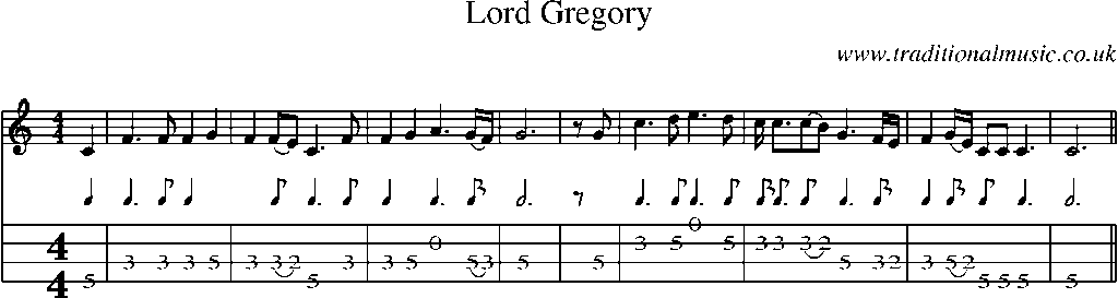 Mandolin Tab and Sheet Music for Lord Gregory