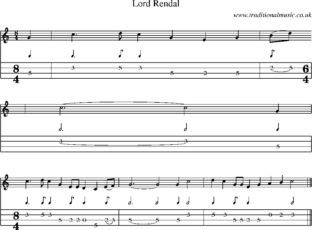 Mandolin Tab and Sheet Music for Lord Rendal(10)