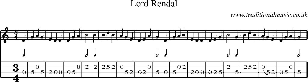Mandolin Tab and Sheet Music for Lord Rendal(2)