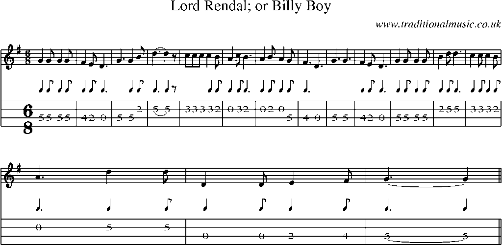 Mandolin Tab and Sheet Music for Lord Rendal; Or Billy Boy