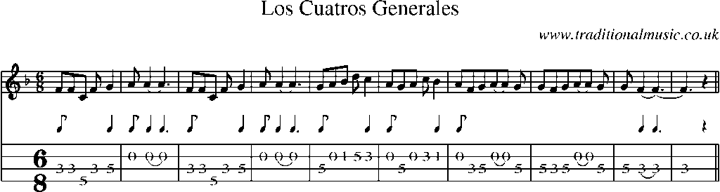 Mandolin Tab and Sheet Music for Los Cuatros Generales