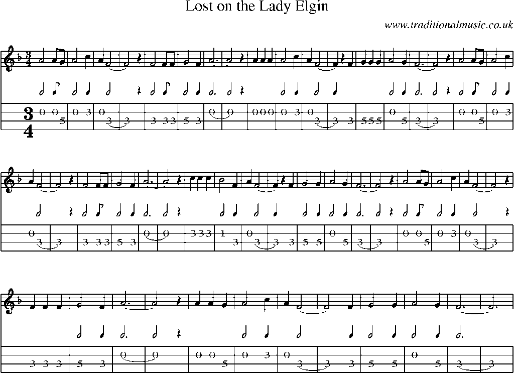 Mandolin Tab and Sheet Music for Lost On The Lady Elgin(1)