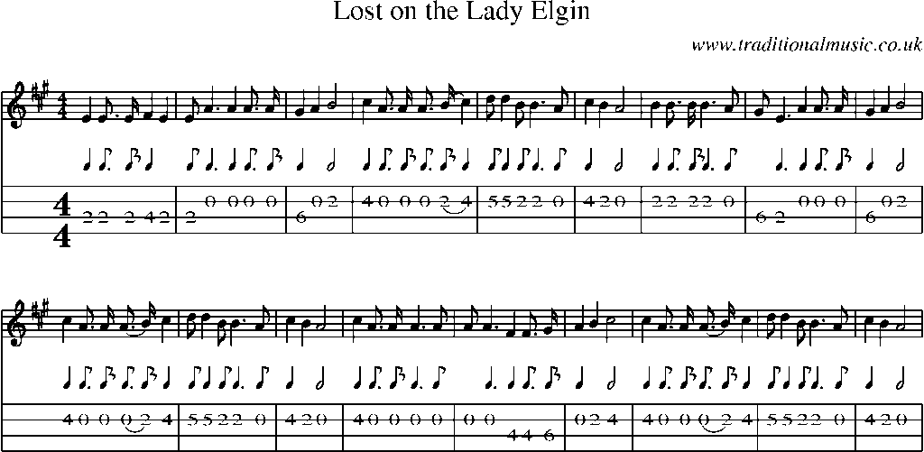 Mandolin Tab and Sheet Music for Lost On The Lady Elgin