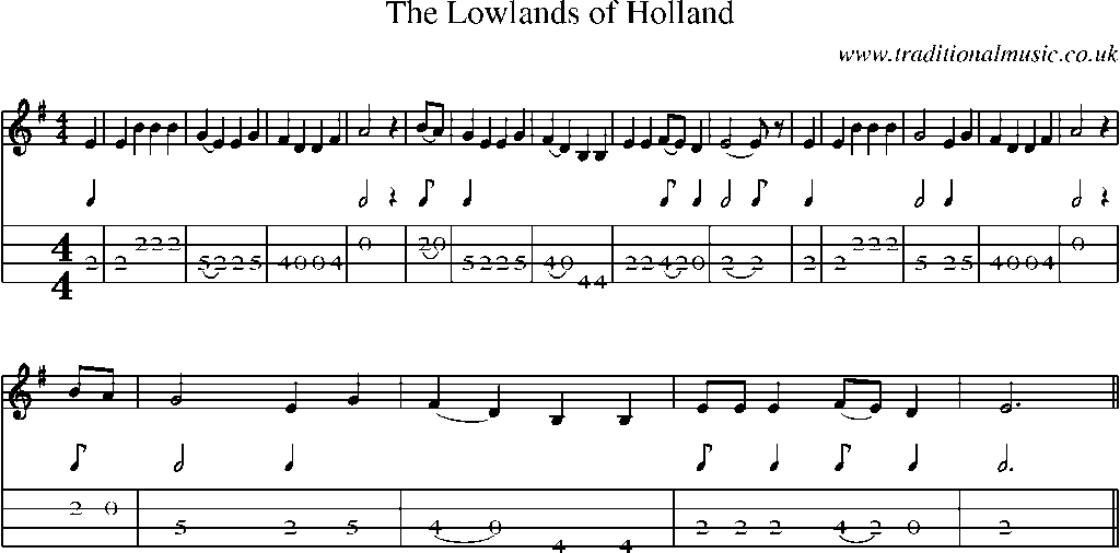 Mandolin Tab and Sheet Music for The Lowlands Of Holland(1)