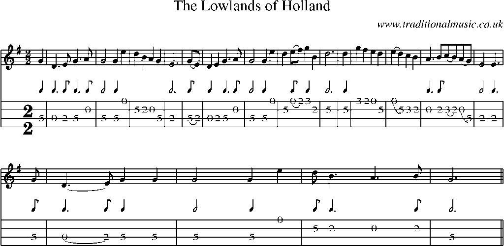 Mandolin Tab and Sheet Music for The Lowlands Of Holland(2)