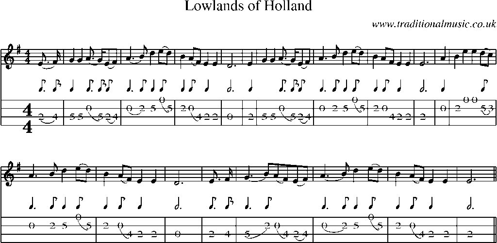 Mandolin Tab and Sheet Music for Lowlands Of Holland