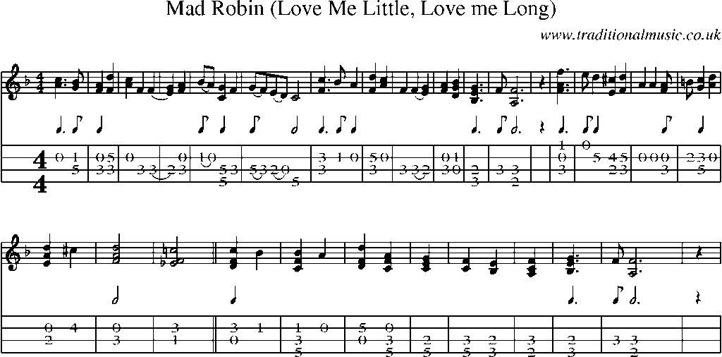 Mandolin Tab and Sheet Music for Mad Robin (love Me Little, Love Me Long)