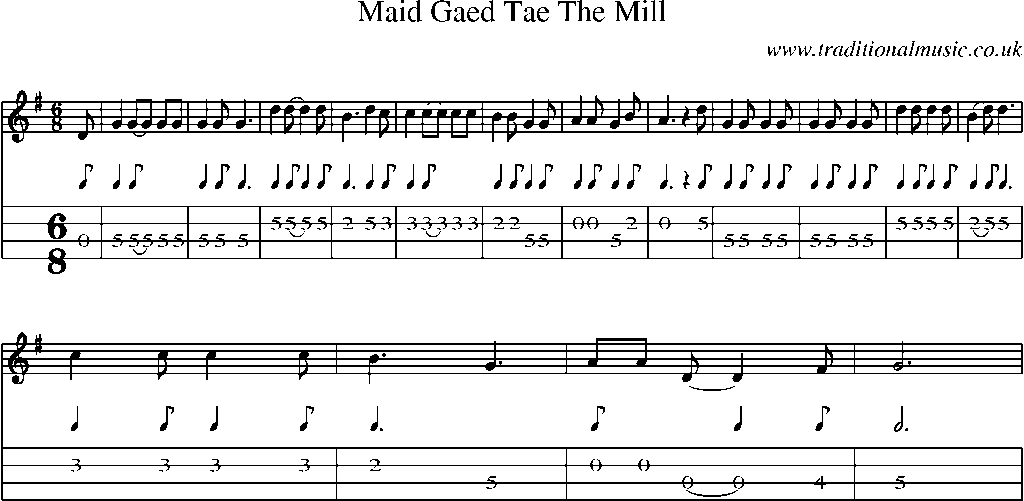 Mandolin Tab and Sheet Music for Maid Gaed Tae The Mill