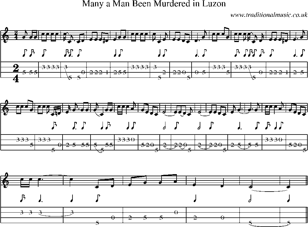 Mandolin Tab and Sheet Music for Many A Man Been Murdered In Luzon