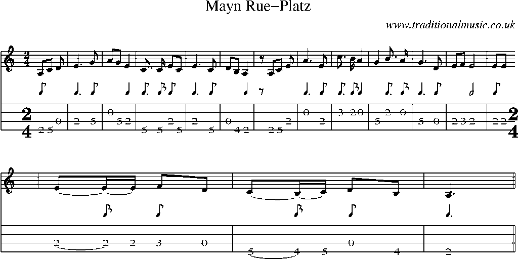 Mandolin Tab and Sheet Music for Mayn Rue-platz