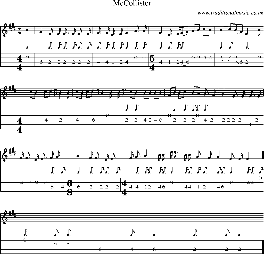 Mandolin Tab and Sheet Music for Mccollister