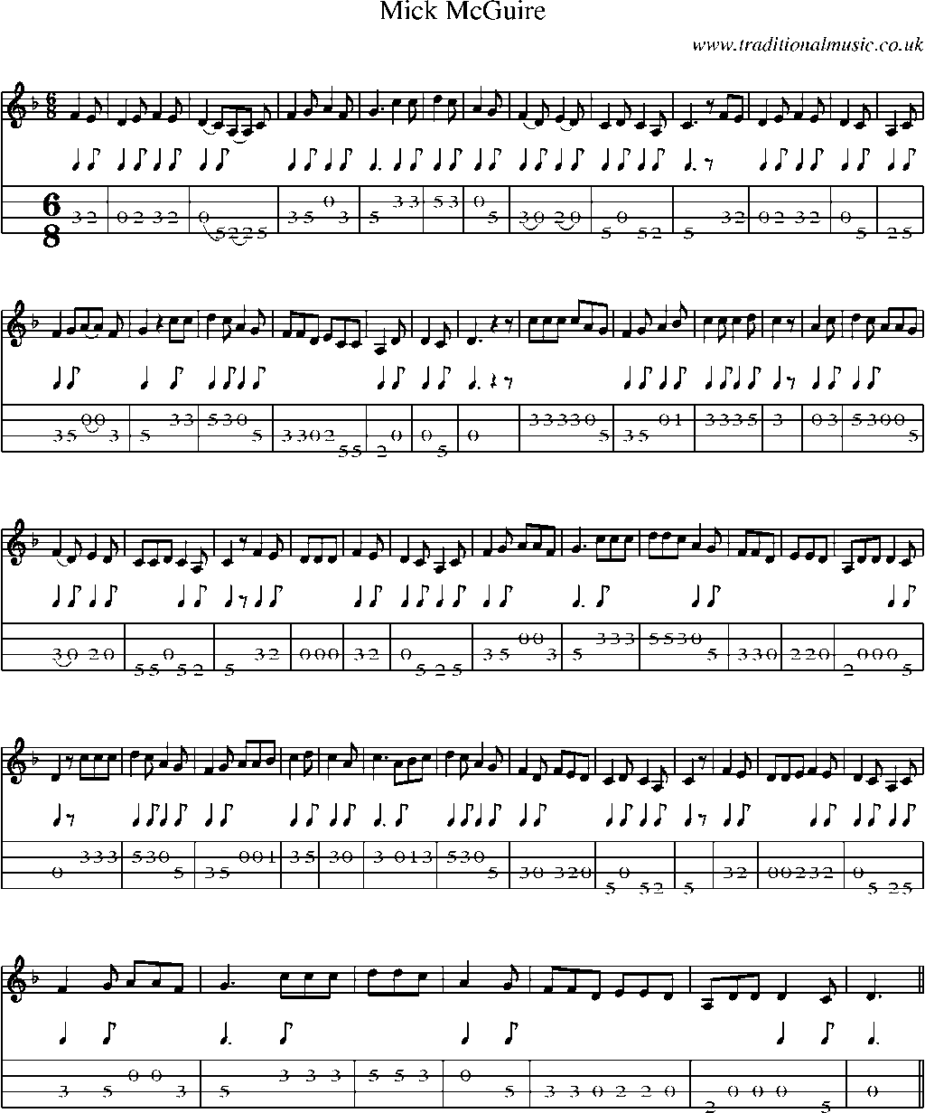 Mandolin Tab and Sheet Music for Mick Mcguire