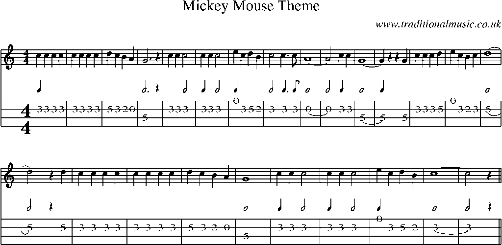 Mandolin Tab and Sheet Music for Mickey Mouse Theme