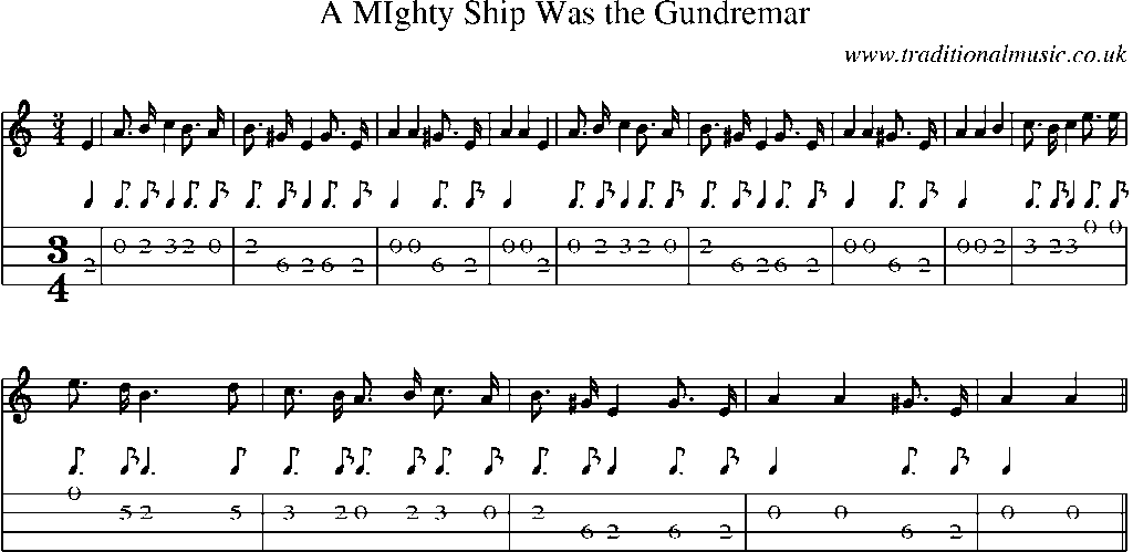 Mandolin Tab and Sheet Music for A Mighty Ship Was The Gundremar