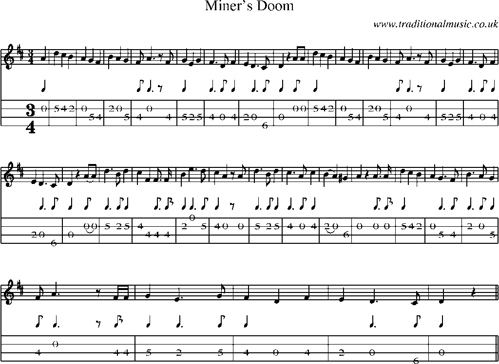 Mandolin Tab and Sheet Music for Miner's Doom