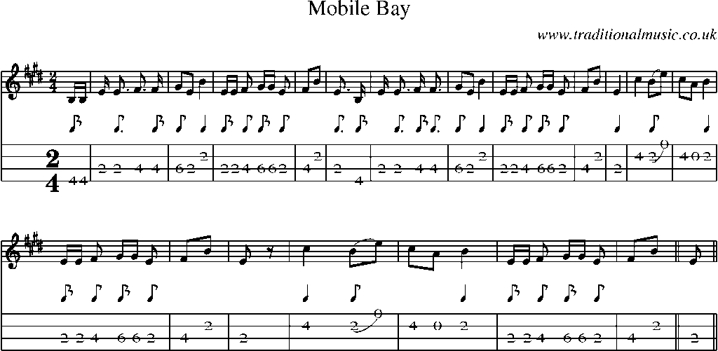 Mandolin Tab and Sheet Music for Mobile Bay