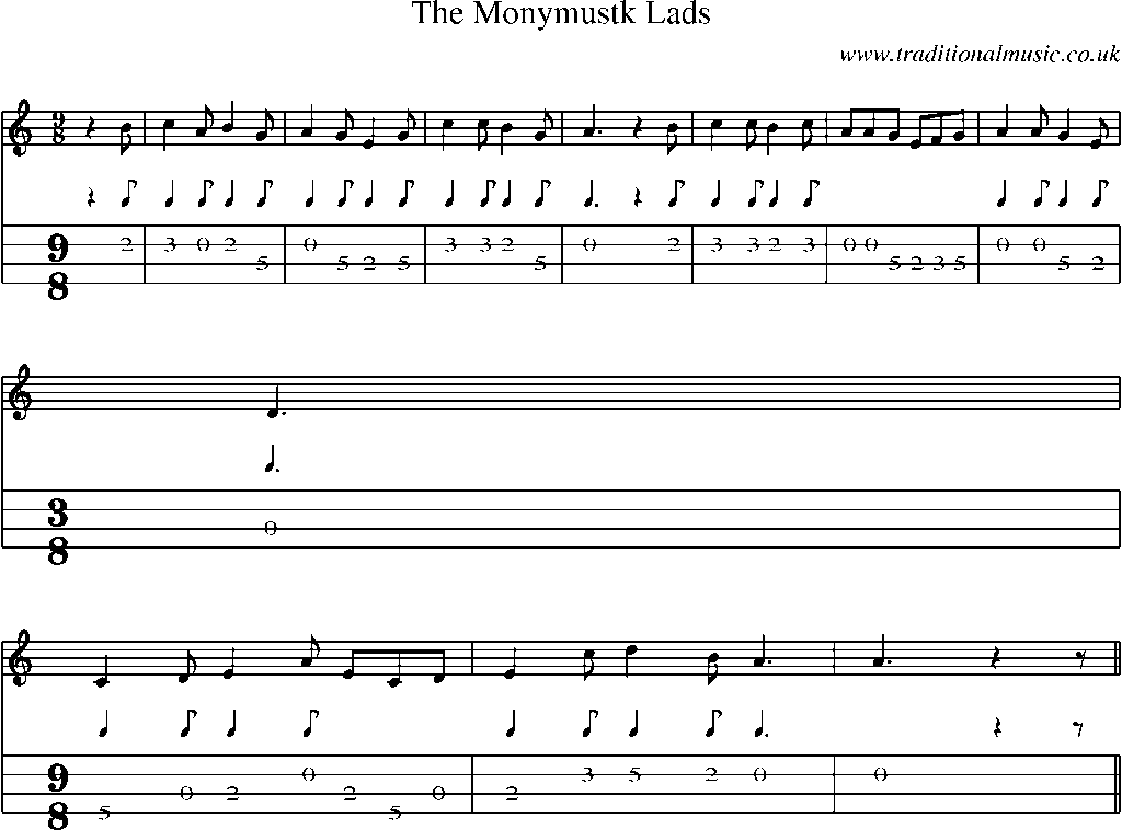 Mandolin Tab and Sheet Music for The Monymustk Lads