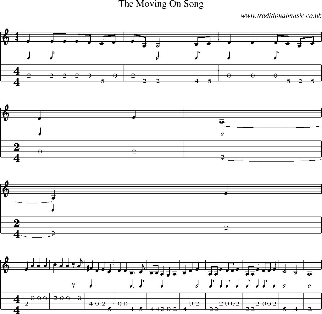Mandolin Tab and Sheet Music for The Moving On Song