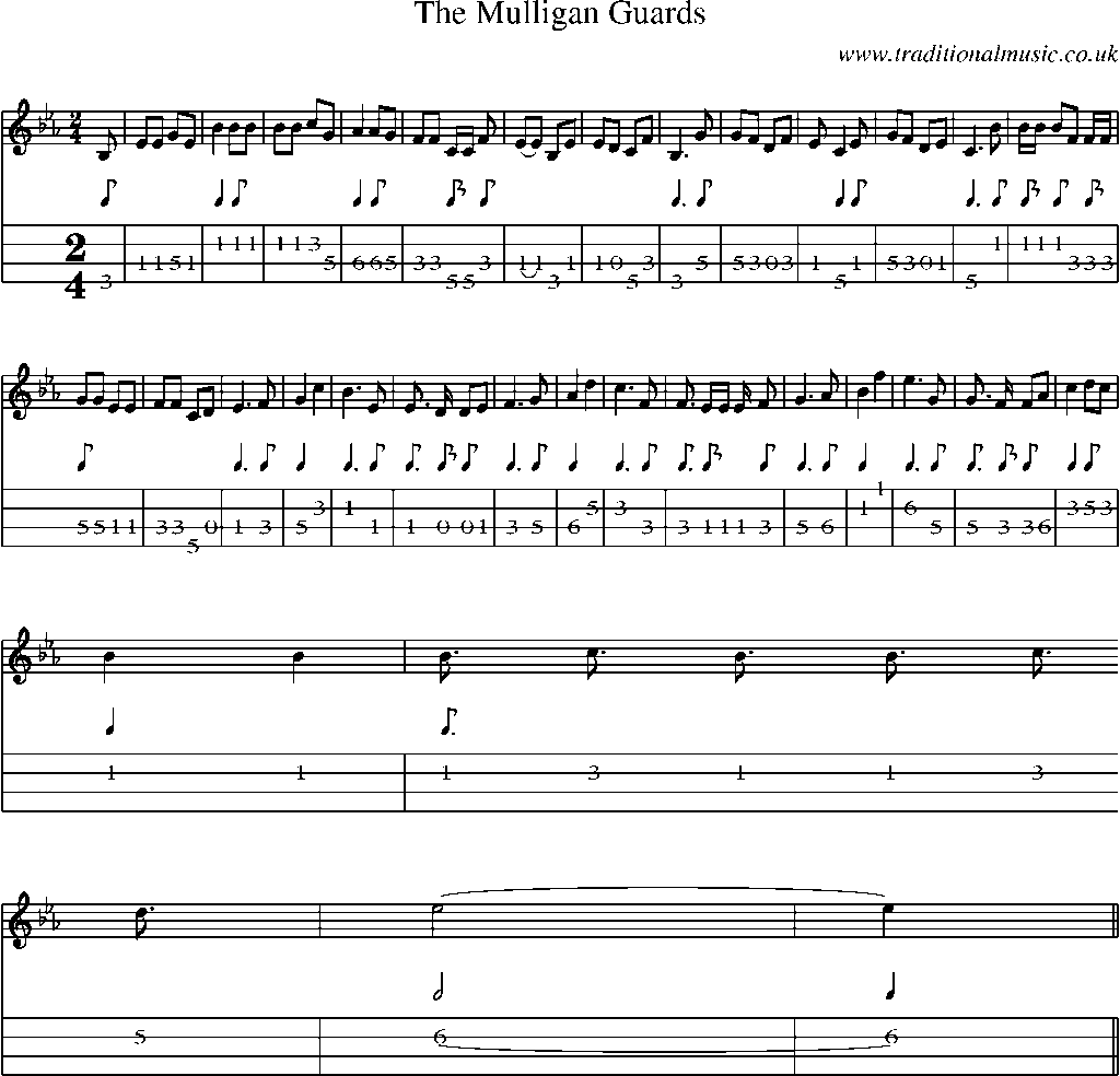 Mandolin Tab and Sheet Music for The Mulligan Guards