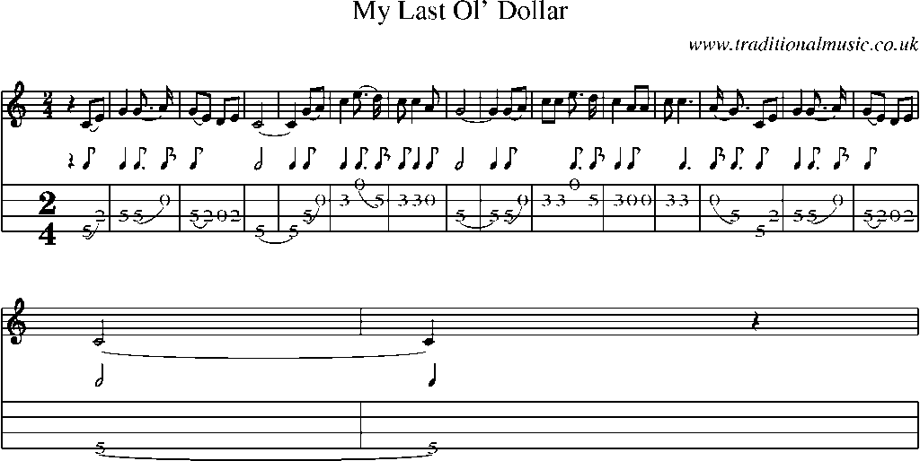 Mandolin Tab and Sheet Music for My Last Ol' Dollar