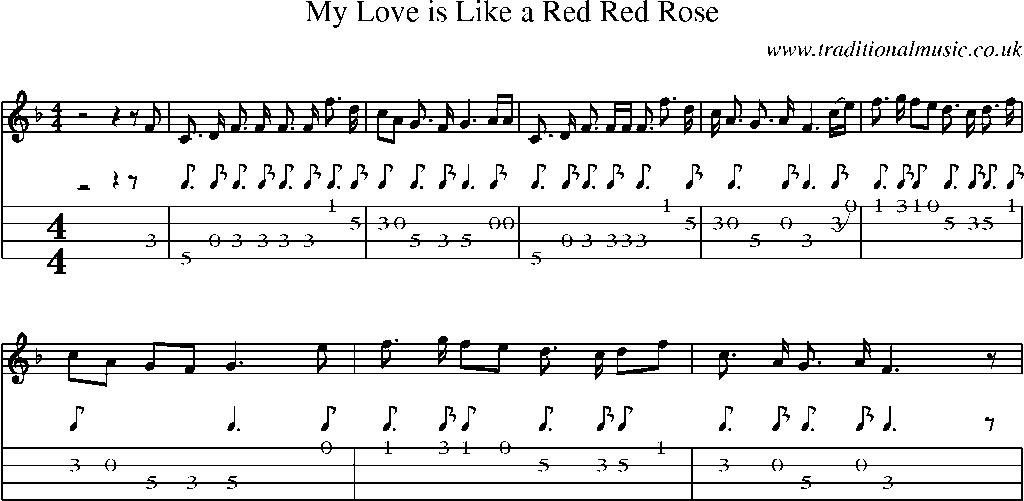 Mandolin Tab and Sheet Music for My Love Is Like A Red Red Rose