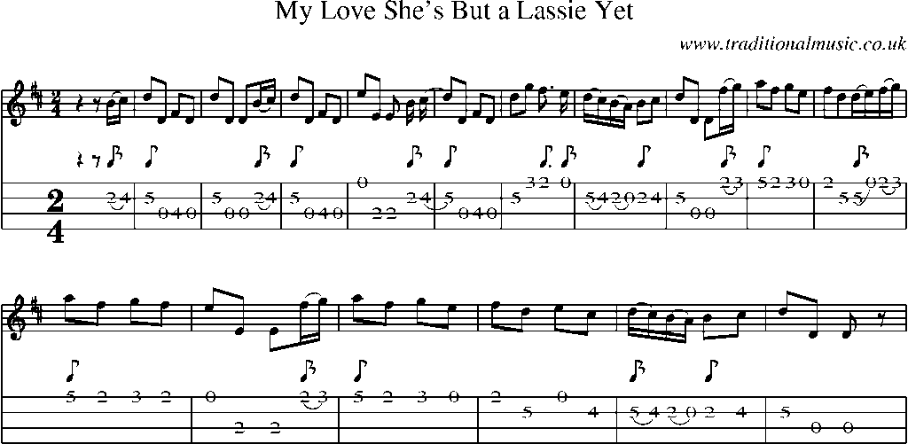 Mandolin Tab and Sheet Music for My Love She's But A Lassie Yet
