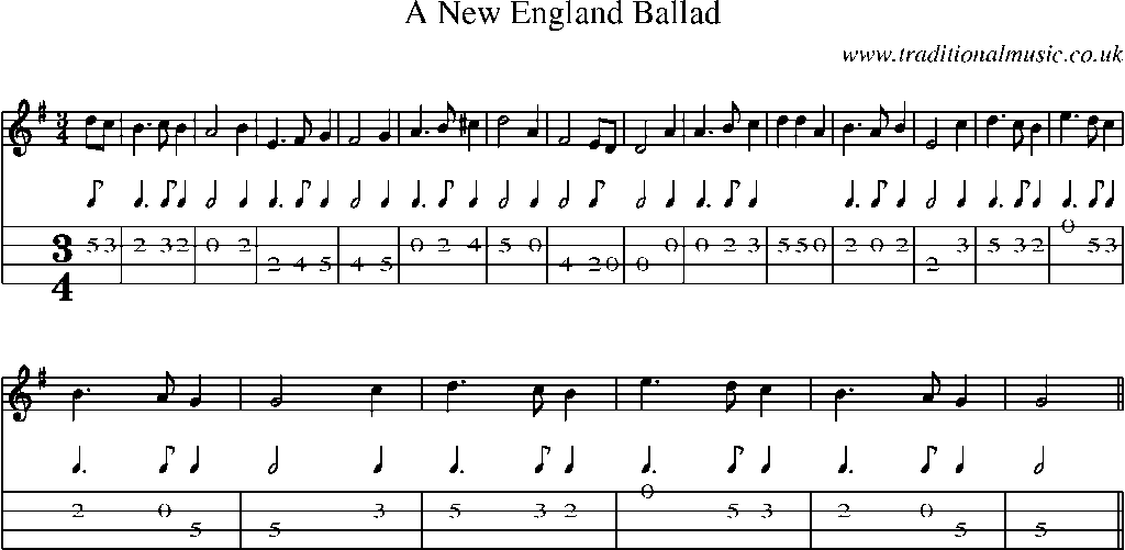 Mandolin Tab and Sheet Music for A New England Ballad