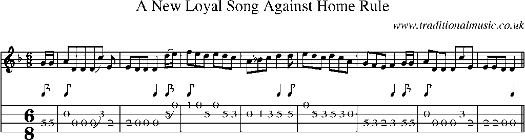 Mandolin Tab and Sheet Music for A New Loyal Song Against Home Rule