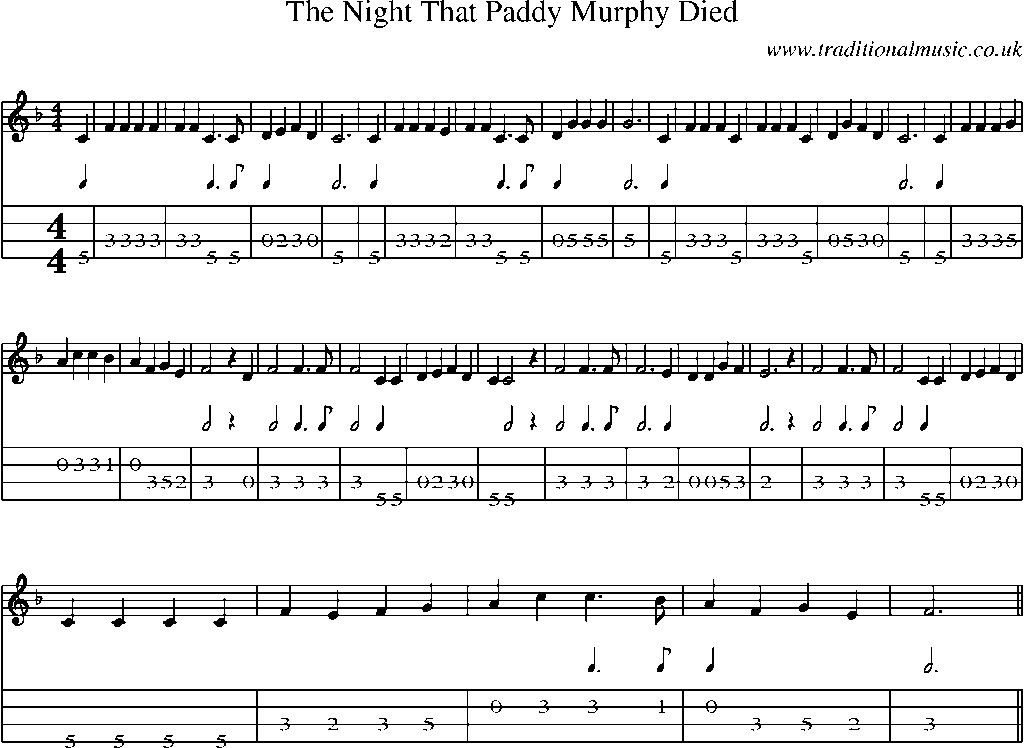Mandolin Tab and Sheet Music for The Night That Paddy Murphy Died